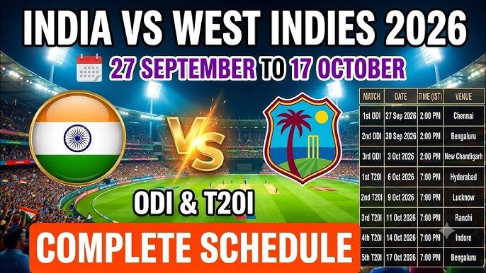 India vs West Indies Series Schedule September 2026